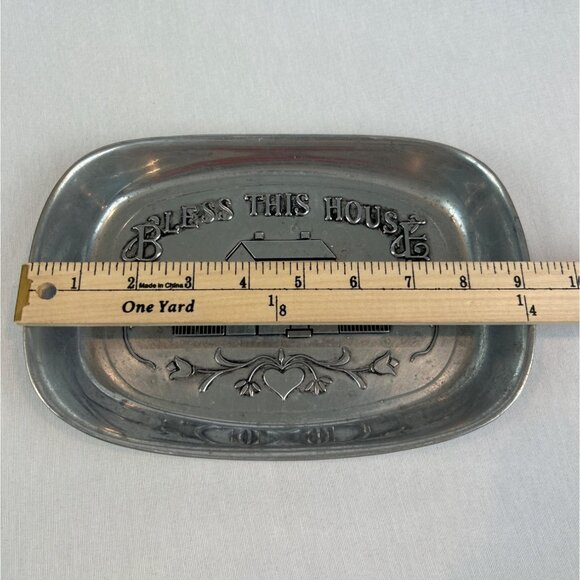 Bless This House Decorative RWP Pewter Tray 9x6.5 Heart House Design - Picture 8 of 10